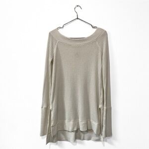 We the Free Cream/White Waffle Knit O-Neck Oversized Long Sleeve Top Size Small